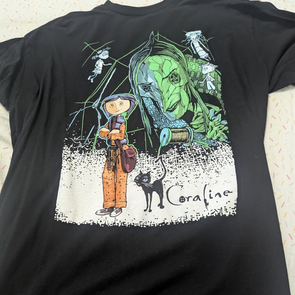 Coraline Graphic Short Sleeve Tee - Black with Green & Orange Print